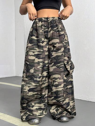 SHEIN Coolane Camouflage Low Waist Parachute Pants | SHEIN