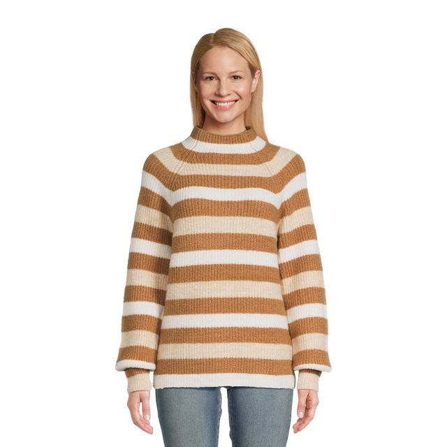 Time and Tru Women's Stripe Funnel Neck Sweater, Mid-Weight, Sizes XS-XXXL | Walmart (US)