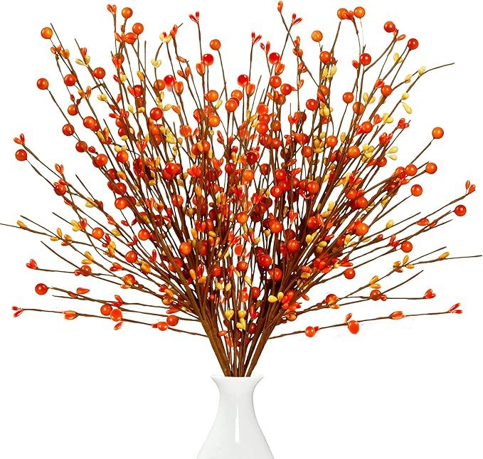 Sggvecsy Fall Artificial Berry Stems 6Pcs Berry Picks Branches Fall Orange Stems Floral Arrangeme... | Amazon (US)