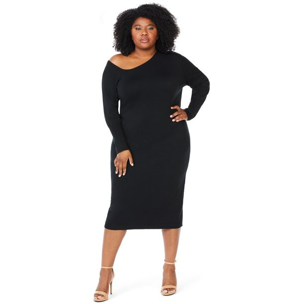 Sofia Jeans by Sofia Vergara Plus Size One-Shoulder Sweater Dress - Walmart.com | Walmart (US)