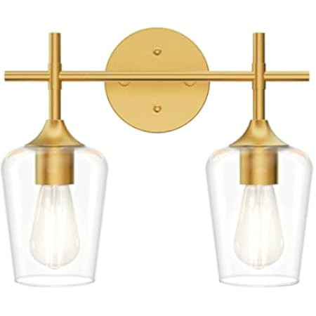 Hamilyeah Gold Bathroom Lighting Fixtures Over Mirror, 2 Light Vanity Lights with Champagne Glass Sh | Amazon (US)