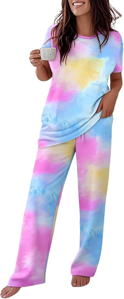 CHICME Womens Pajamas Sets 2 Piece Short Sleeve Lounge Set Printed Loose Pants Pj Sets Loungewear... | Amazon (US)