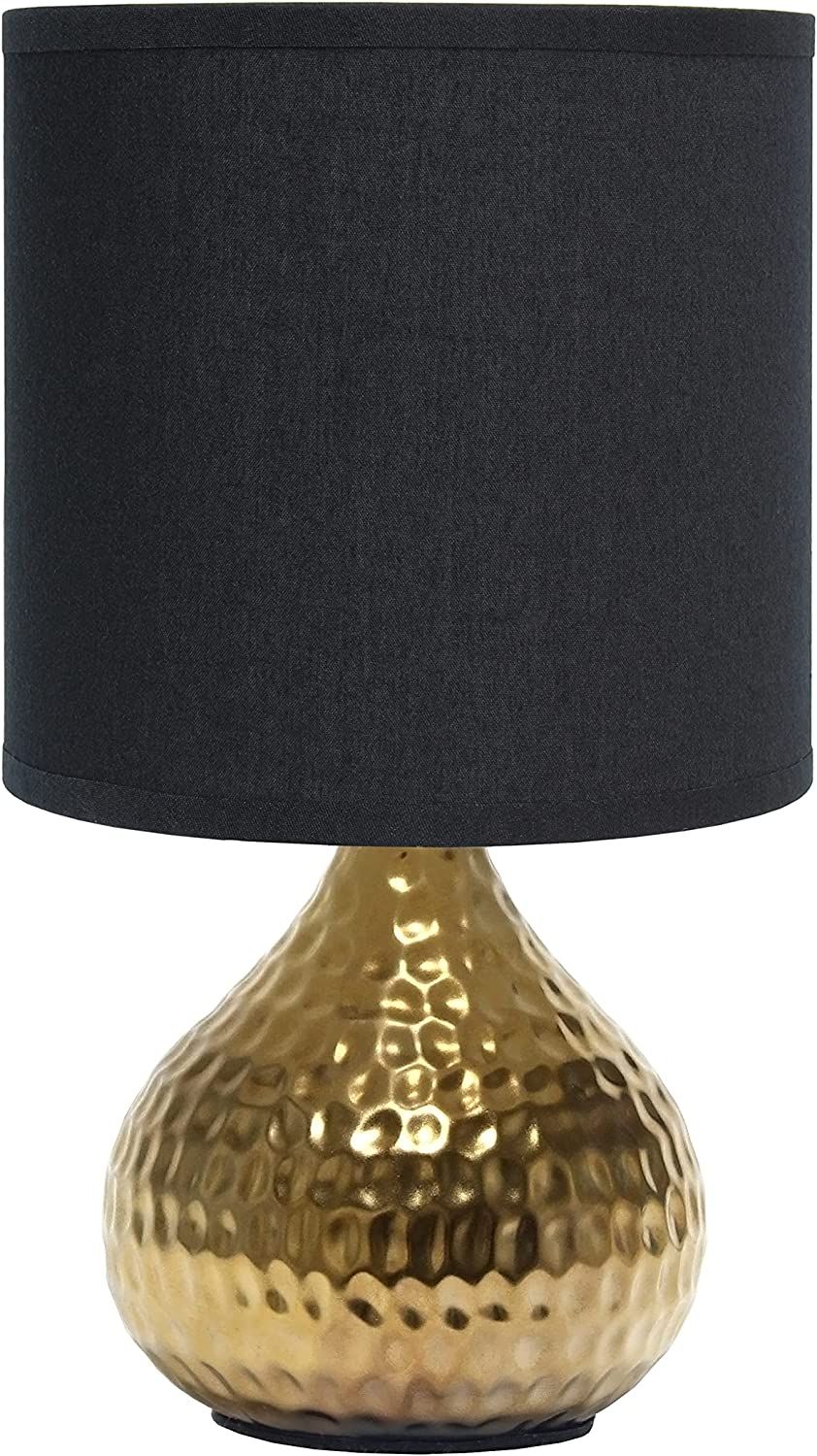 Simple Designs LT2073-GDB Mini Hammered Texture Gold Drip Table Lamp with Black Shade | Amazon (US)