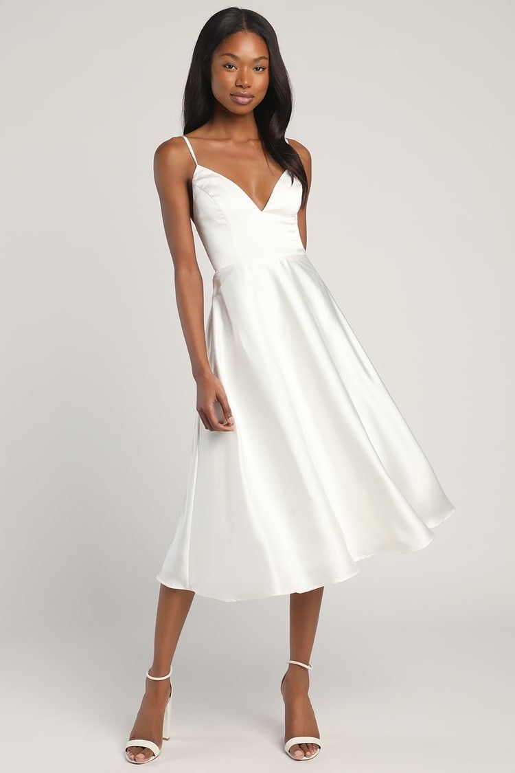 Caught a Look Ivory Satin Tie-Back Midi Dress - Bride  | Lulus (US)