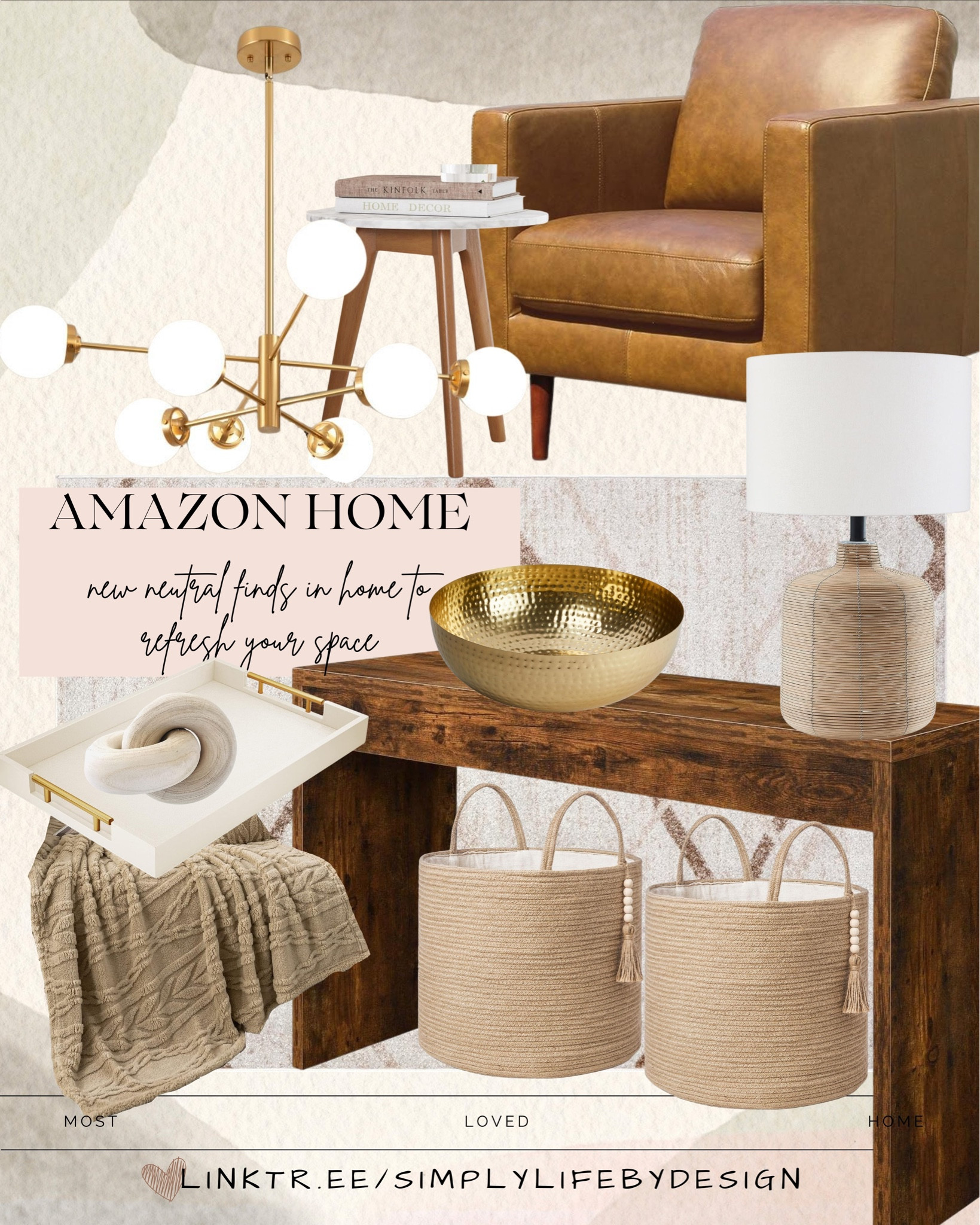 Amazon home: new neutral finds to refresh your space. 

Console table under $100!
Best selling blanket 80% off with coupon deal. 
Best selling small side table under $75. 
Look for less lamp
Chandelier lighting
Wooden knot
Linen tray
Gold hammered bowl 
Leather chair
Baskets


#LTKhome #LTKSpringSale #LTKsalealert