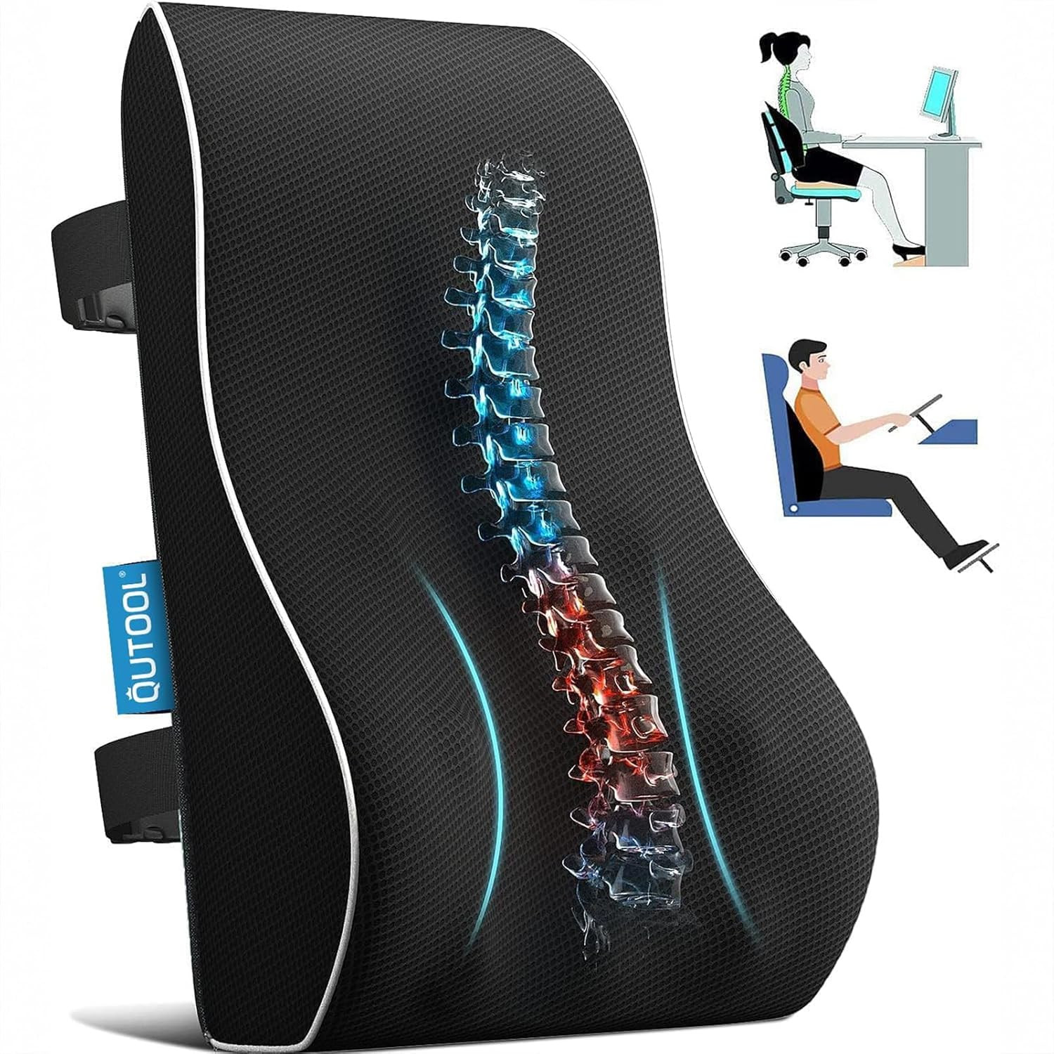 Lumbar Support Pillow for Office Chair Back Support Pillow for Car, Computer, Gaming Chair, Recliner Memory Foam Back Cushion for Pain Relief Improve Posture, Mesh Cover Double Adjustable Straps | Amazon (US)