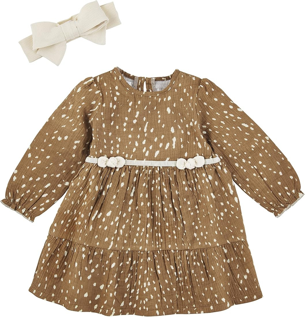 Mud Pie Baby Girls' One Size Fawn Gauze Dress with Headband | Amazon (US)