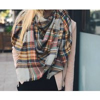 Plaid Blanket Scarf  Yellow Gray | Etsy (US)