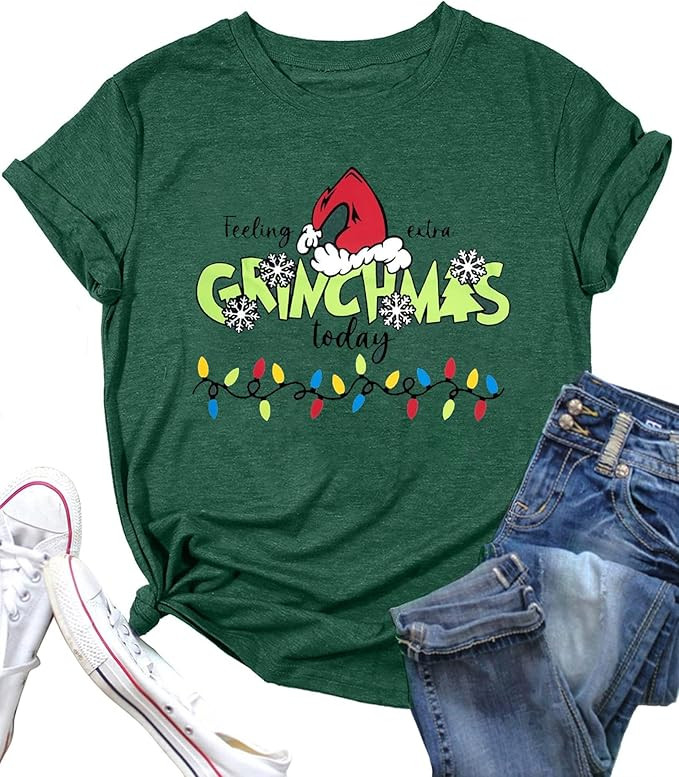Christmas Shirts for Women Funny Christmas Graphic Tees Tops Xmas Holiday Short Sleeve Blouse Top... | Amazon (US)