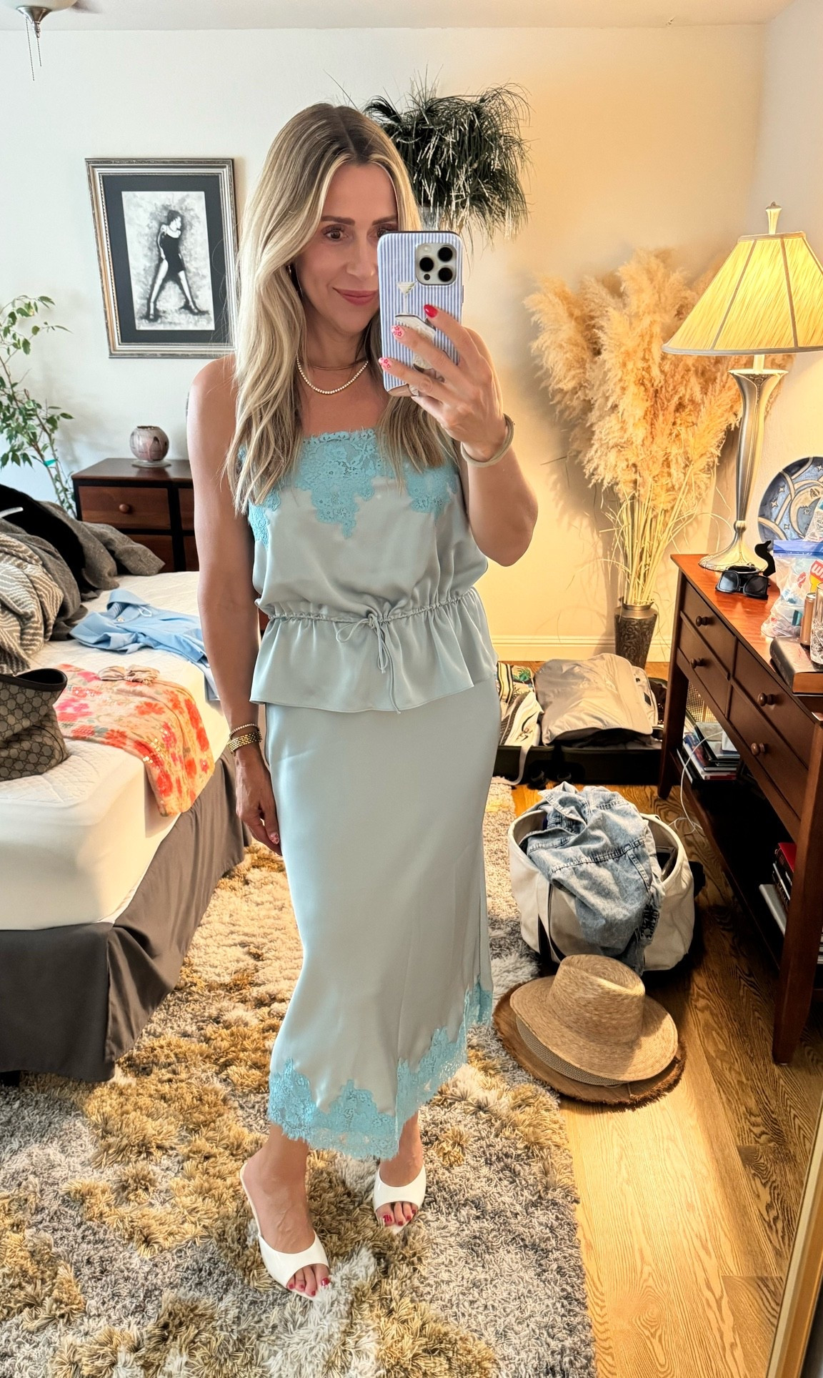 Don’t mind the mess behind me ! This beautiful feminine set will earn you a ton of compliments! Wearing a size medium but I would say runs slightly large. I rented from @fashionpass . You can rent and use my discount : Jennifer1G or buy from website at a discount ! Paired with my new favorite Amazon kitten heels under $34 !

#LTKootd #LTKOver40 #LTKWedding