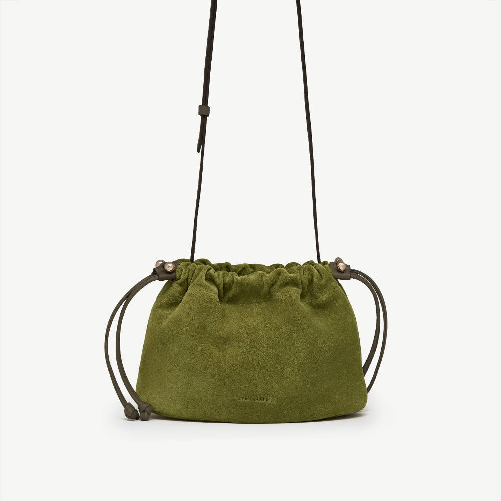 Charlotte Drawstring - Lime Suede/Khaki | Strathberry | Strathberry