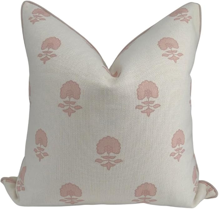 Jillien Harbor “The Lauderdale” Floral Block Print Pillow Cover – Blush Pink and Off-White ... | Amazon (US)