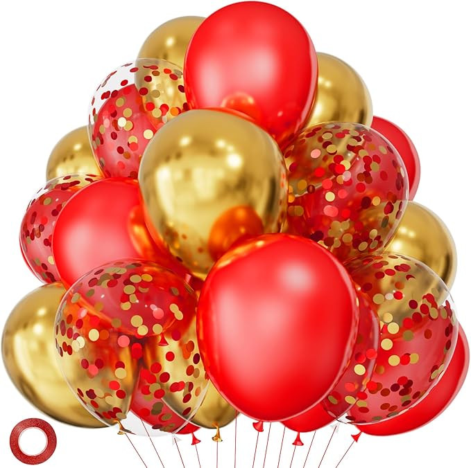 Red Gold Balloons 12 inch Royal Red Latex Balloon, Metallic Gold balloons, Red Gold Mix Confetti ... | Amazon (US)