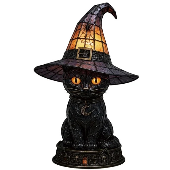 Vintage Stained Glass Cat Table Lamp Halloween Decor, Handcrafted Stained Glass Witch Hat Lamp, U... | Walmart (US)