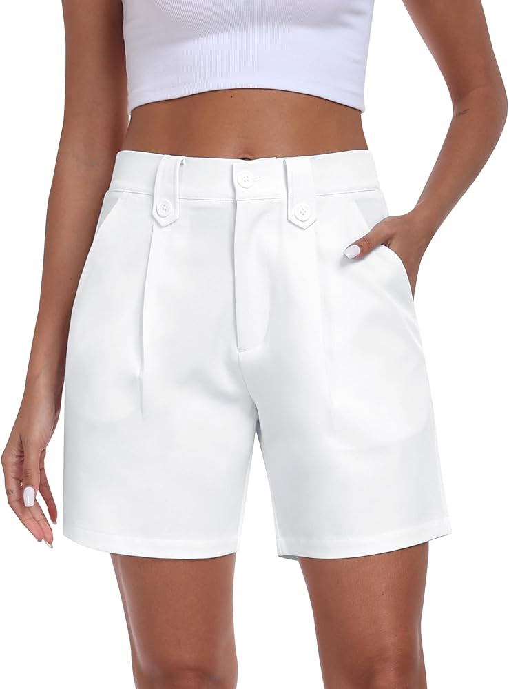 MoFiz Dress Shorts for Women Business Casual Summer Pleated Tailored Elastic Waist Work Office Tr... | Amazon (US)