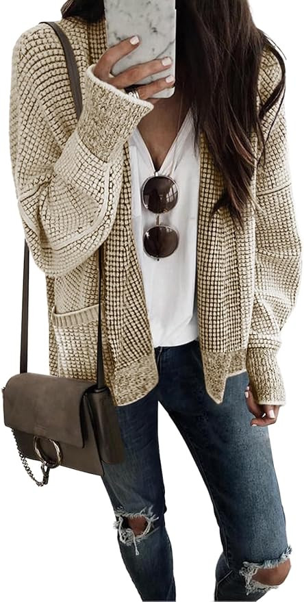Sidefeel Womens Plaid Short Cardigan Oversized Chunky Long Sleeve Knit Open Front Cardigan Sweate... | Amazon (US)