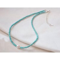 Turquoise Beaded Necklace - Minimalist Freshwater Pearl Jewelry, Gift For Her | Etsy (US)