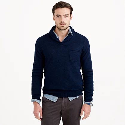 Rustic merino elbow-patch sweater with shawl collar | J.Crew US