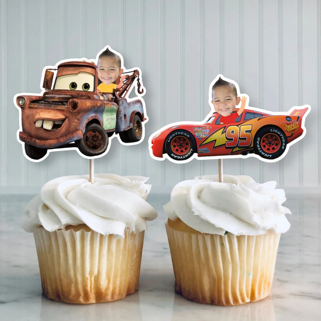 Lighting Mcqueen or Mater Customer Face Cupcake Topper, Cars Decoration - Etsy | Etsy (US)