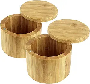 Estilo 2 pc Premium Bamboo Salt and Pepper Bowls, Wooden Spice Containers with Magnetic Swivel Li... | Amazon (US)