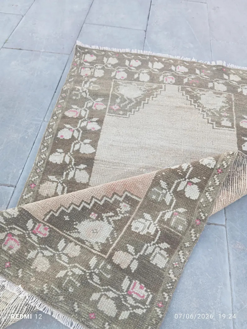 Vintage Turkish Handmade Wool Rug: 3x4 Rug Neutral Boho Doormat ( 2.6x4.3 Ft) Tax Free USA - Etsy | Etsy (Global)