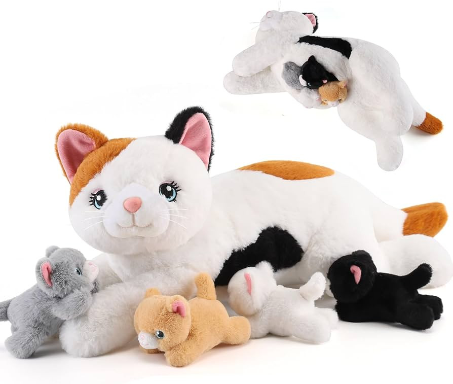 gnomantic 5 Pieces Cat Stuffed Animals with Babies Inside Belly - 1 Mommy Stuffed Cat with 4 Kitt... | Amazon (US)