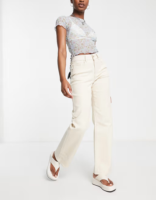 Object cotton wide leg dad jeans in ecru - STONE | ASOS (Global)