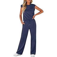 ANRABESS Women's Summer 2 Piece Outfits Casual Sleeveless Sweatsuits Matching Wide Leg Tracksuits... | Amazon (US)