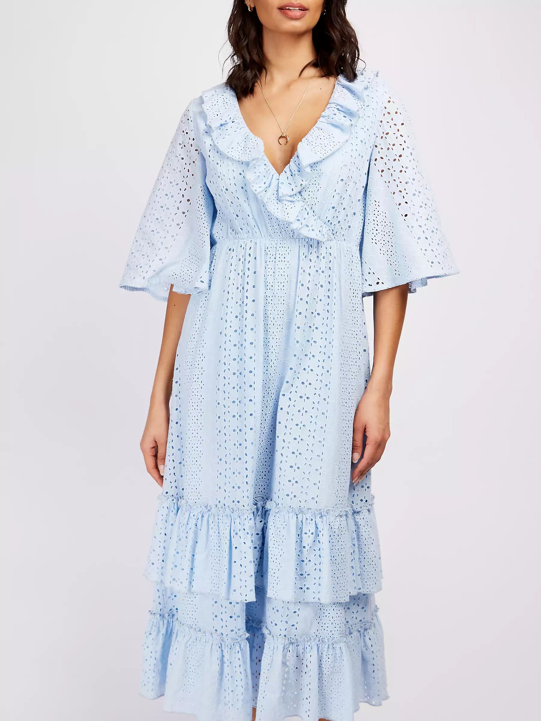 Somerset by Alice Temperley Broderie Anglaise Midi Dress, Blue | John Lewis (UK)