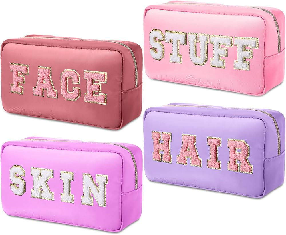 Remerry 4 Pcs Nylon Cosmetic Bag Chenille Letter Cosmetic Pouch Zipper Preppy Makeup Bag Waterpro... | Amazon (US)