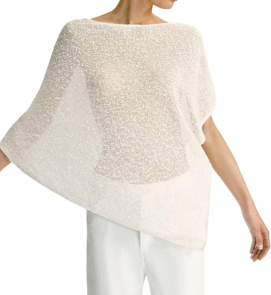 Womens Metallic Knit Top Batwing Sleeve Loose Drape Pullover Beach Shawl | Amazon (US)
