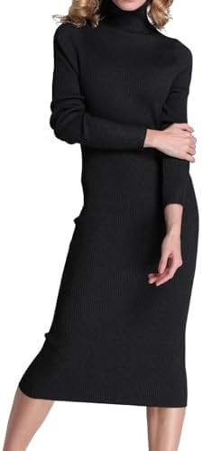 Rocorose Women's Turtleneck Ribbed Elbow Long Sleeve Knit Sweater Dress | Amazon (US)
