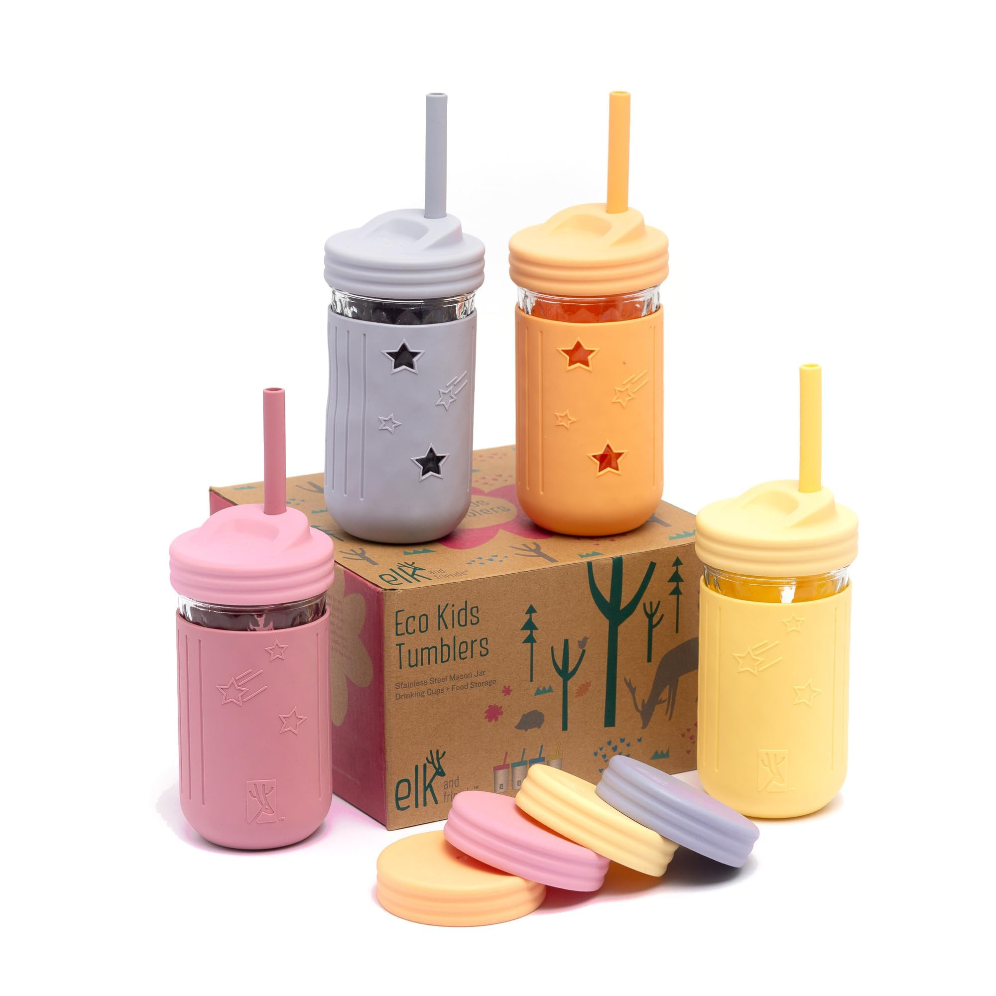 Elk and Friends Kids & Toddler Drinking Cups | Original Glass Mason Jar 12 oz with Silicone Sleev... | Amazon (US)