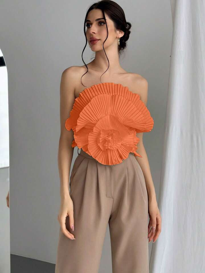 Aloruh Bandeau elegante para mujer con pliegues florales en 3D | SHEIN