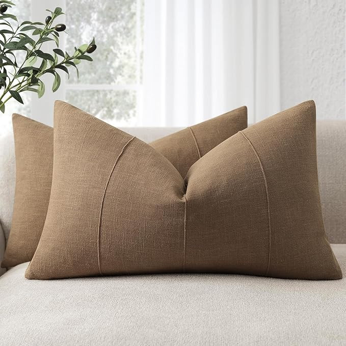 12x20 Pillow Covers Set of 2 Decorative Linen Lumbar Pillow Covers Solid handcrafted Striped Cush... | Amazon (US)