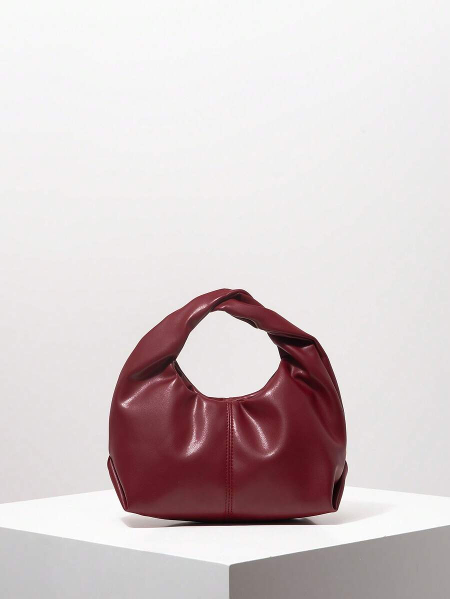 Y2K Minimalist Top Handle Hobo Bag,Vacation Travel Purse For Girls,Cute Charm Clutch,Burgundy Bag... | SHEIN