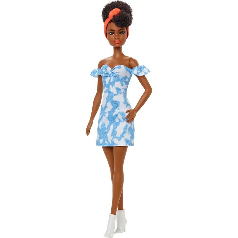Barbie Fashionistas Doll #185 in Bleached Denim Dress with Black Up-do Hair & Accessories | Walmart (US)