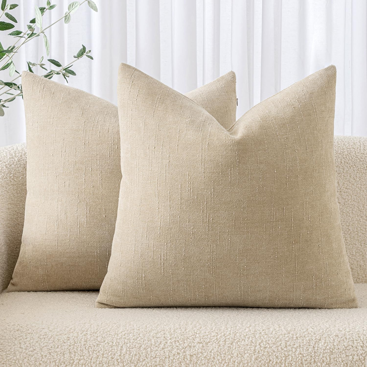 Amazon.com: MIULEE Pack of 2 Decorative Throw Pillow Covers Soft Chenille Throw Pillows Solid Textured Cushion Covers for Couch Sofa Bedroom Living Room 20x20 Inch, Beige : Home & Kitchen | Amazon (US)