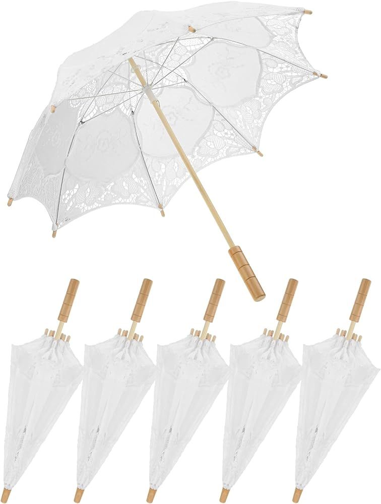 6 Pcs Lace Parasol Umbrella Wedding Lace Parasol Umbrella Vintage Lace Umbrella with Handle for B... | Amazon (US)