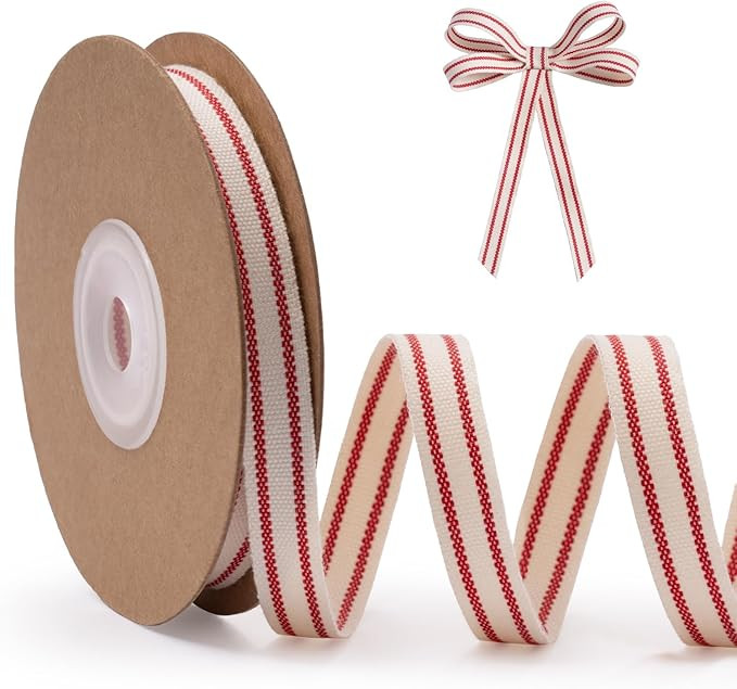 Cute Stripe Ribbon for Gift Cake Present Wrapping Craft DIY, Fun Ribbon with Red Stripes, 3/8 Inc... | Amazon (US)