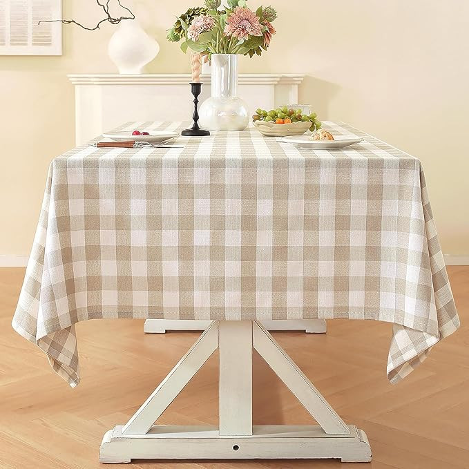 Laolitou Beige Checkered Tablecloth Rectangle Tables Buffalo Plaid Gingham Table Cloth Cotton Lin... | Amazon (US)