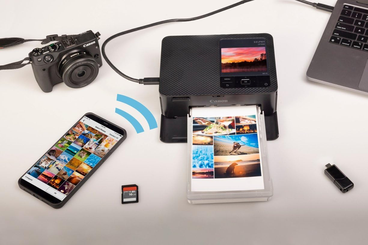 Canon Selphy CP1500 Wireless Compact Photo Printer (Black) Bundle with KP-108IN Color Ink Paper S... | Amazon (US)