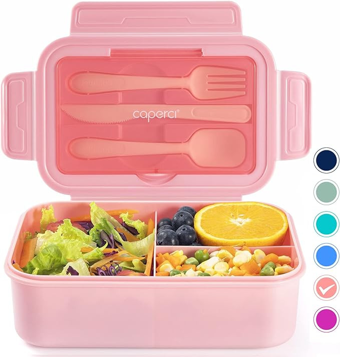 Caperci Classic Bento Box Adult Lunch Box for Older Kids - Leakpoof 47 oz 3-Compartment Lunch Con... | Amazon (US)