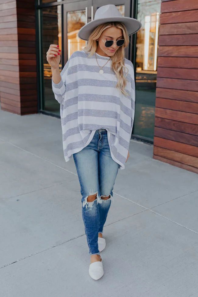 Make My Heart Sing Striped Blouse Grey FINAL SALE | The Pink Lily Boutique