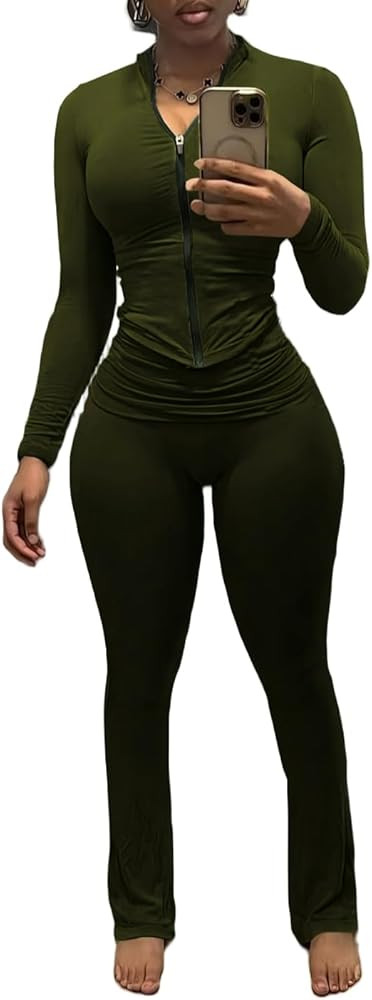 Nimsruc Two Piece Outfits For Women Workout Set Long Sleeve Tracksuit Zip Up Sweatsuits | Amazon (US)
