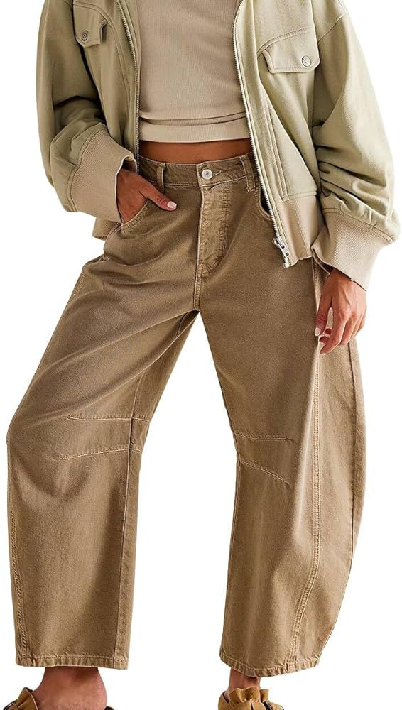 Barrel Jeans for Women Wide Leg Mid Rise Barrel Denim Ankle Pants Y2k Baggy Boyfriend Jeans with ... | Amazon (US)