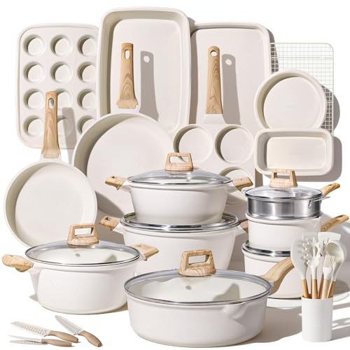 CAROTE 44pcs Pots and Pan Set Nonstick, Cookware Sets, Cooking Set Non Stick, Induction Cook Ware with Bakeware Set, Kitchen Knife Set | Amazon (US)