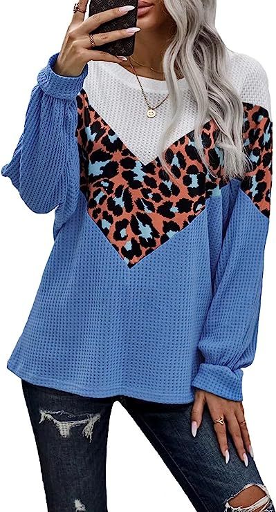 Dokotoo Womens Cute Contrast Long Sleeve Loose Slouchy One Shoulder Waffle Knit Oversized Sweater... | Amazon (US)