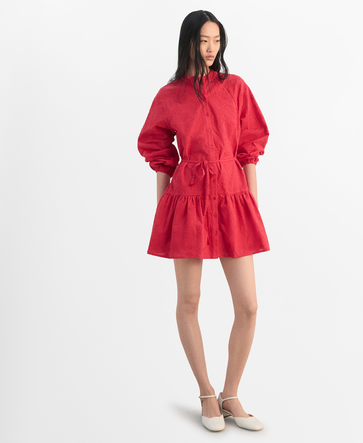 Mango Women's Embroidered Shirt Dress - Strawberry | Macy's