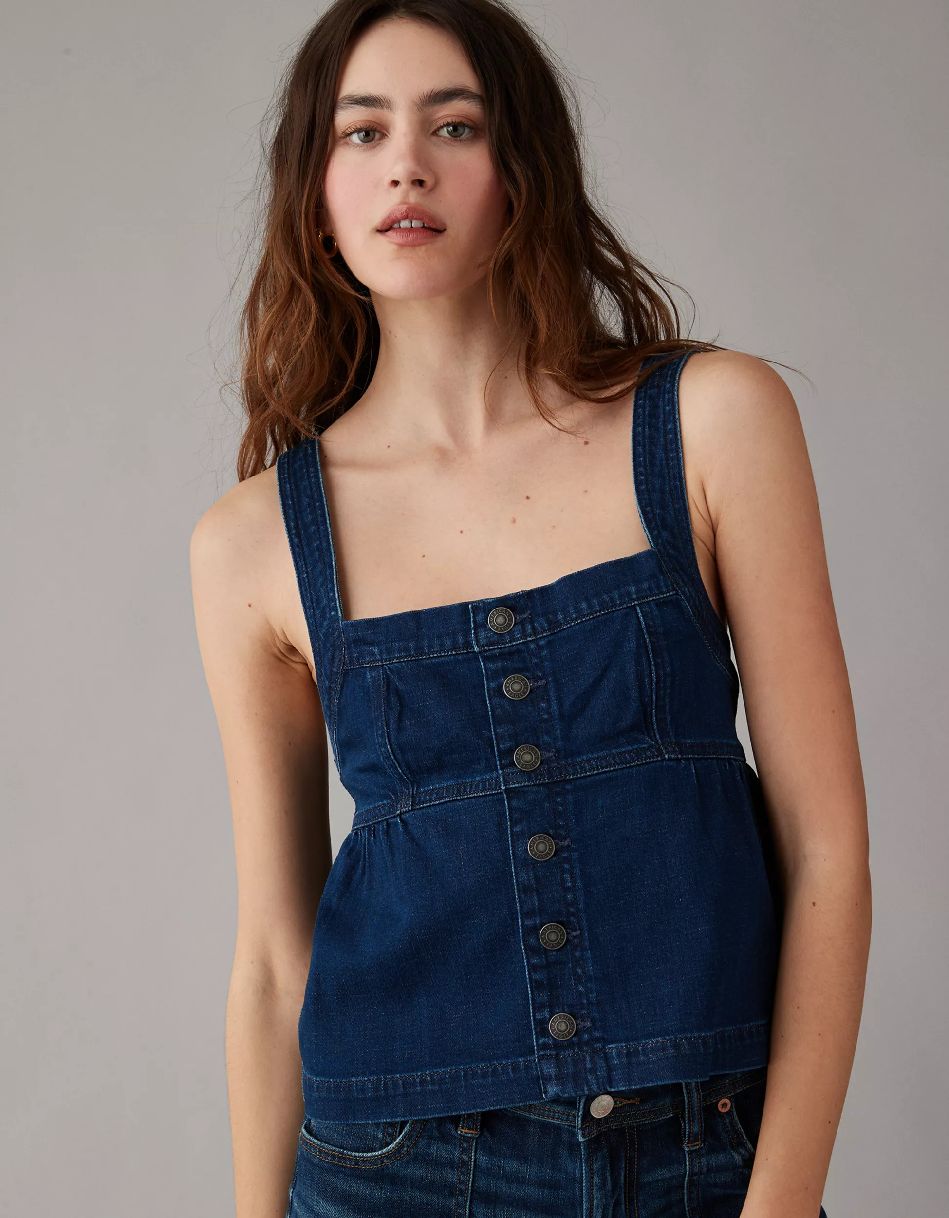 AE Sleeveless Denim Babydoll Top | American Eagle Outfitters (US & CA)